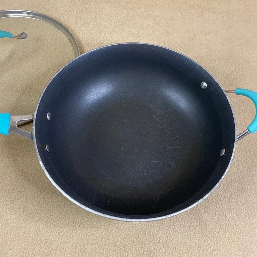 The Pioneer‎ Woman Frontier Speckled Turquoise Pan w/ Lid Cookware Non-Stick EUC